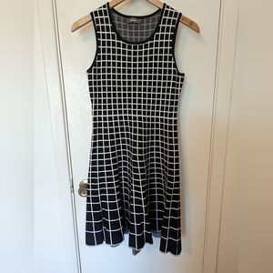 Neiman Marcus knit fit & flare dress, black & white grid pattern, sz S